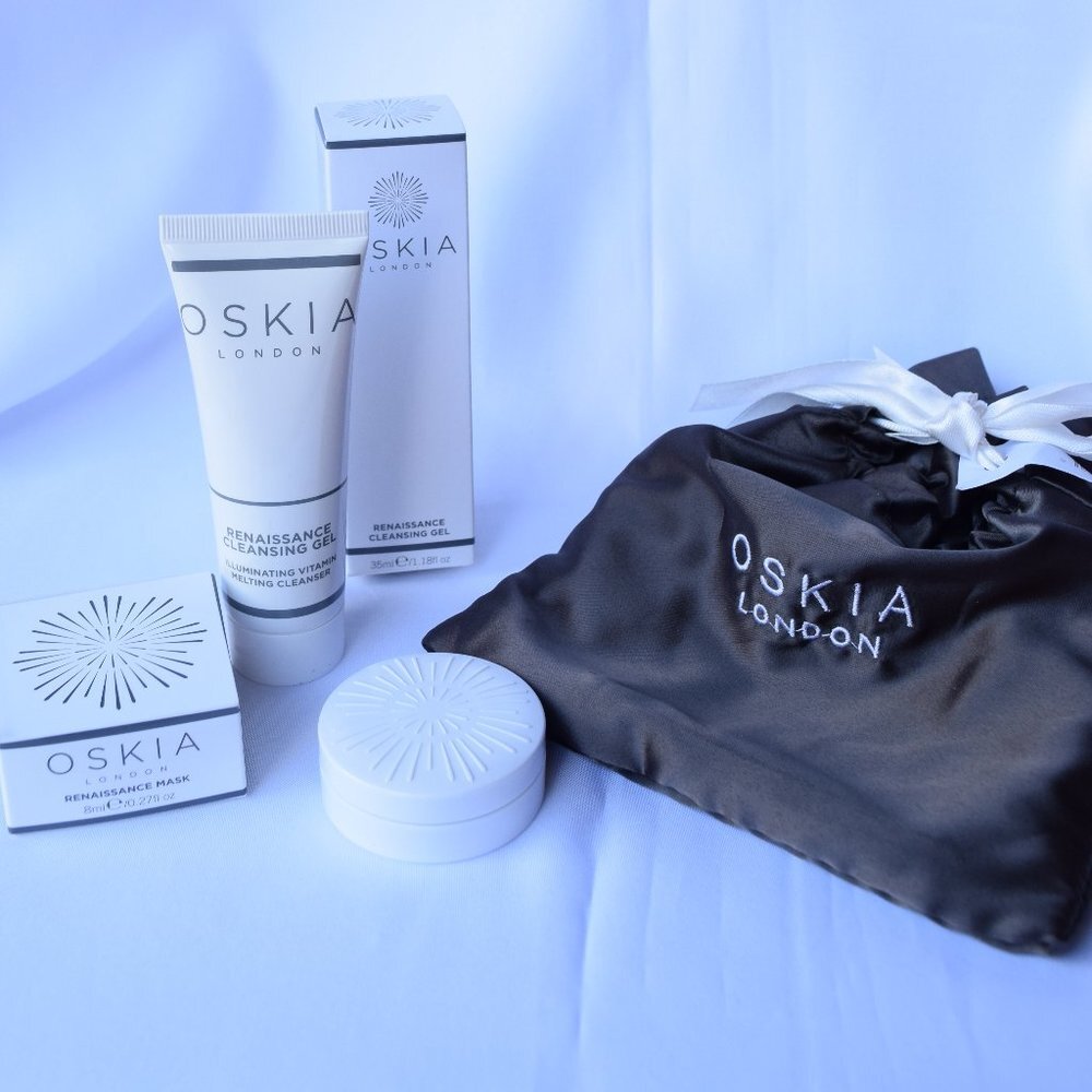 OSKIA Skincare Set-Satin Drawstring Bag,Renaissance Mask& Cleansing Gel-2pc-NEW